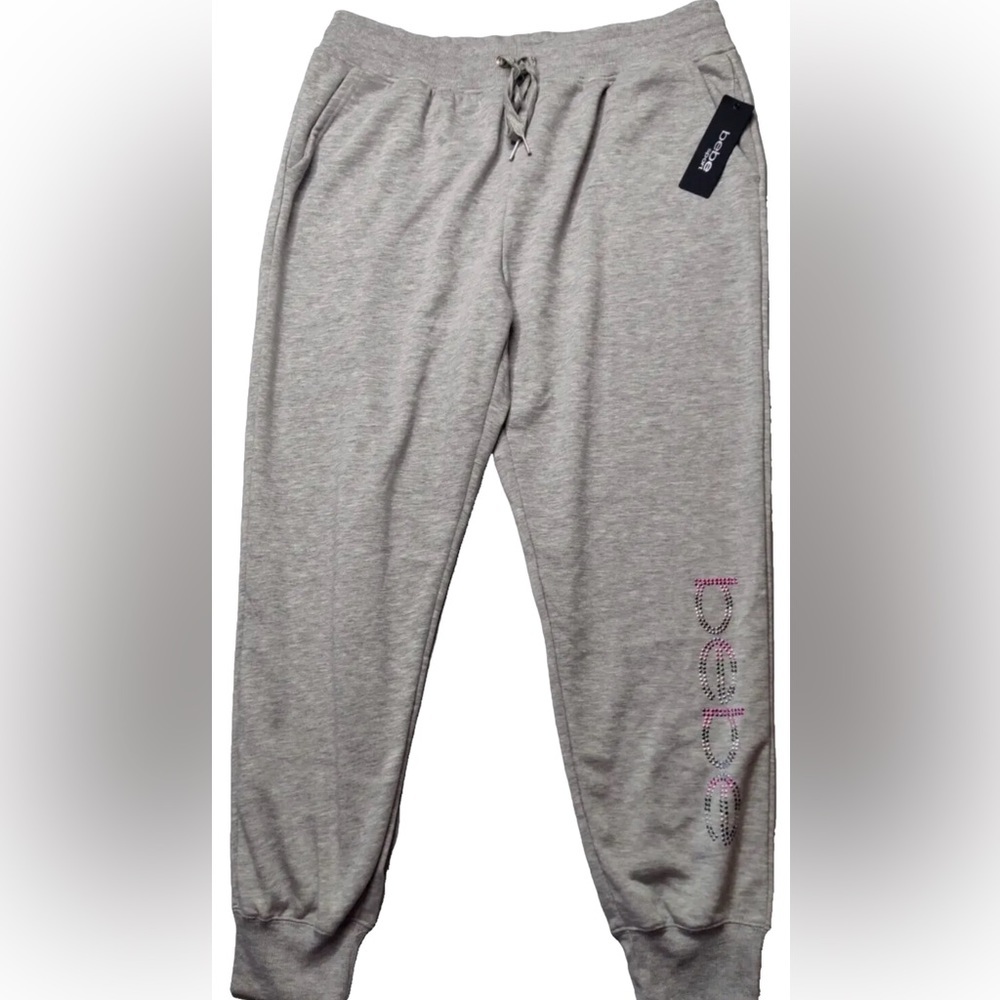 BEBE SPORT Women Nailhead Studded LOGO Joggers Sweat Pants in Heather Grey Nwt - Picture 4 of 11
